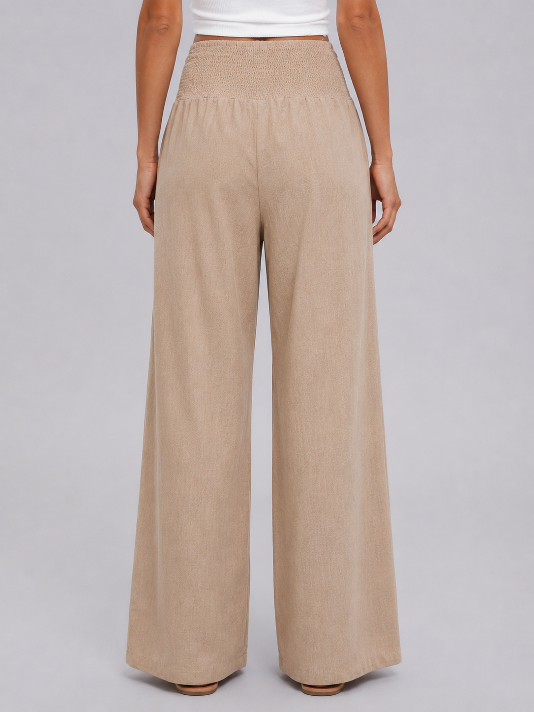 Pantalon à pinces femme large à taille smockée