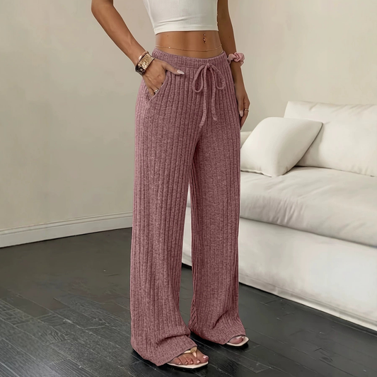 Pantalon côtelé femme en maille à jambes larges