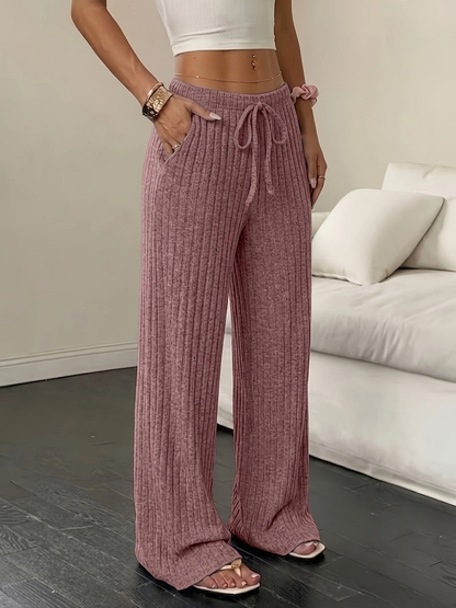 Pantalon côtelé femme en maille à jambes larges – Rose