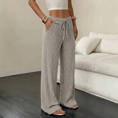 Pantalon côtelé femme en maille à jambes larges