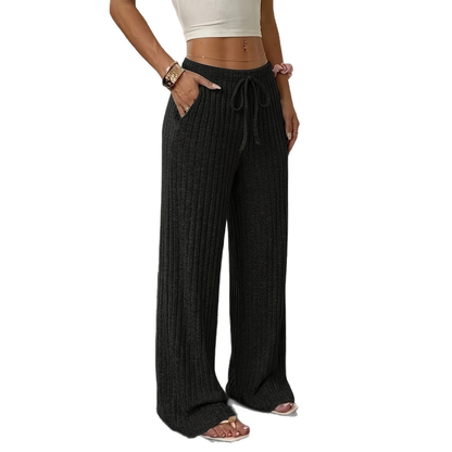 Pantalon côtelé femme en maille à jambes larges