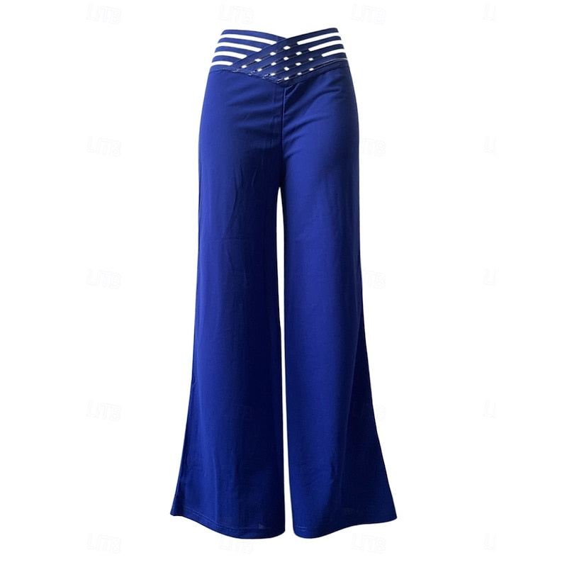 Pantalon fluide femme taille haute à ceinture croisée