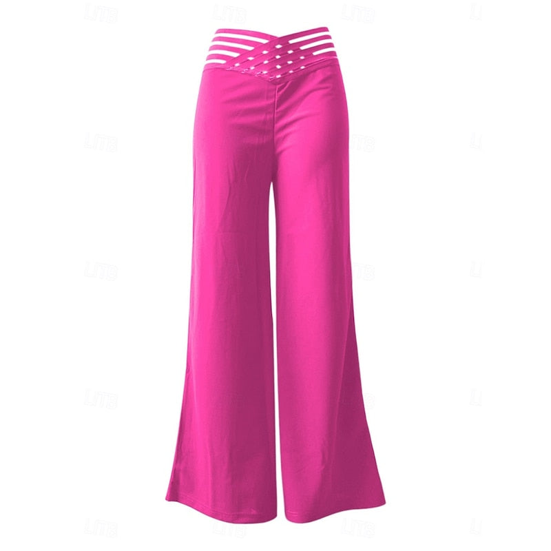 Pantalon fluide femme taille haute à ceinture croisée