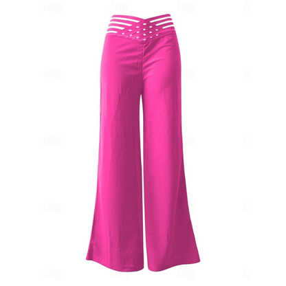 Pantalon fluide femme taille haute à ceinture croisée
