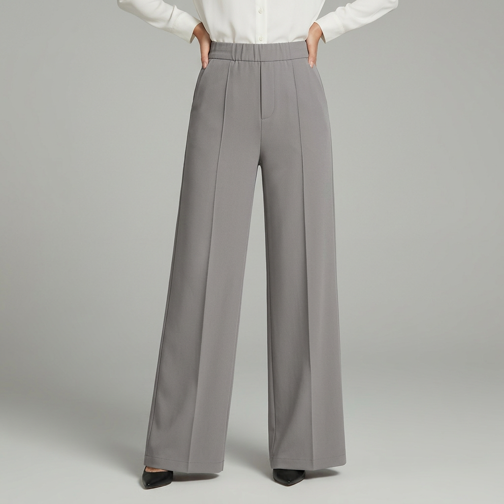 Pantalon large femme plissé taille haute et jambe fluide – Gris foncé