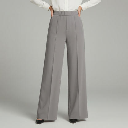 Pantalon large femme plissé taille haute et jambe fluide – Gris foncé