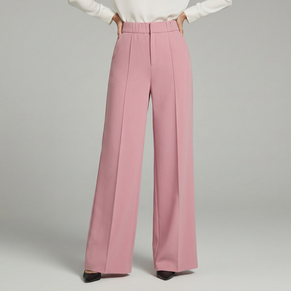 Pantalon large femme plissé taille haute et jambe fluide – Rose