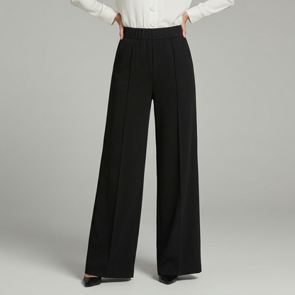 Pantalon large femme plissé taille haute et jambe fluide – Noir