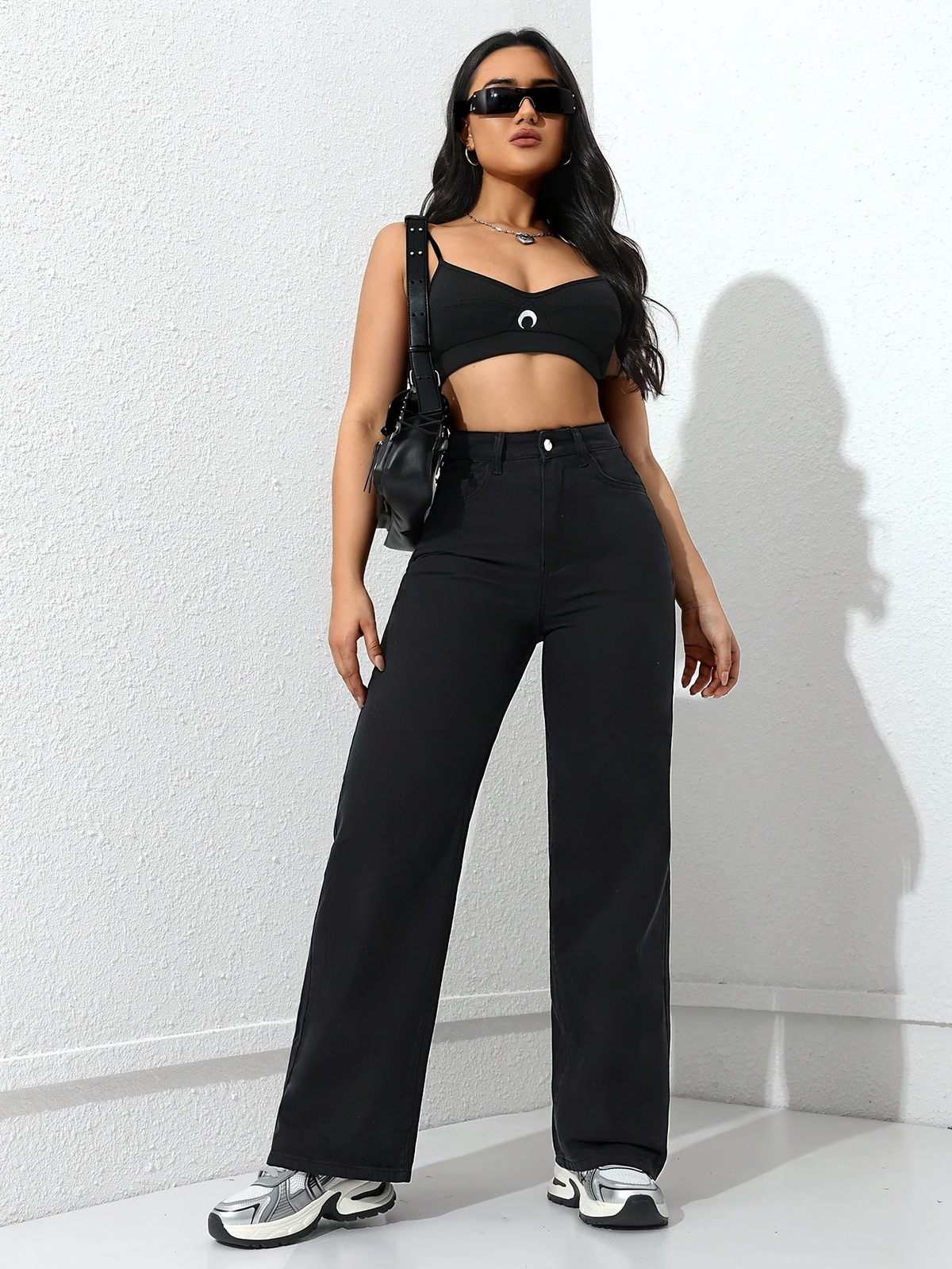 Pantalon large femme taille haute à poches et coupe fluide
