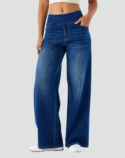 Pantalon taille haute femme élastique et confortable – Bleu foncé