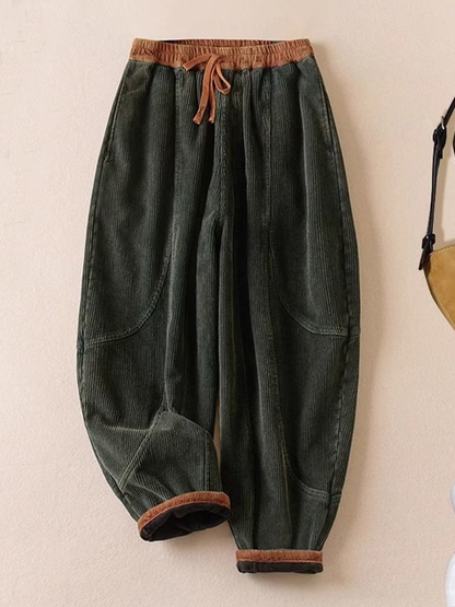 Pantalon velours femme côtelé coupe sarouel à taille élastique