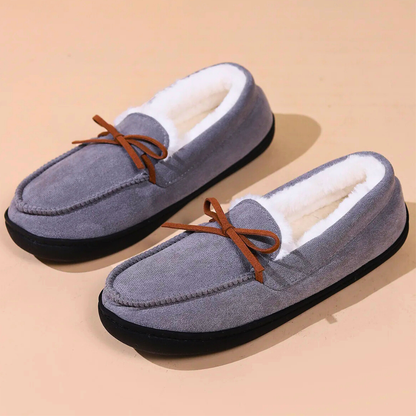 Pantoufles femme fourrées à nœud et doublure moelleuse – Gris