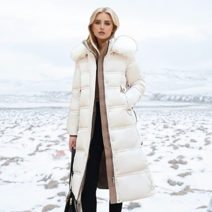 Parka femme à capuche bordée de fausse fourrure – Blanc