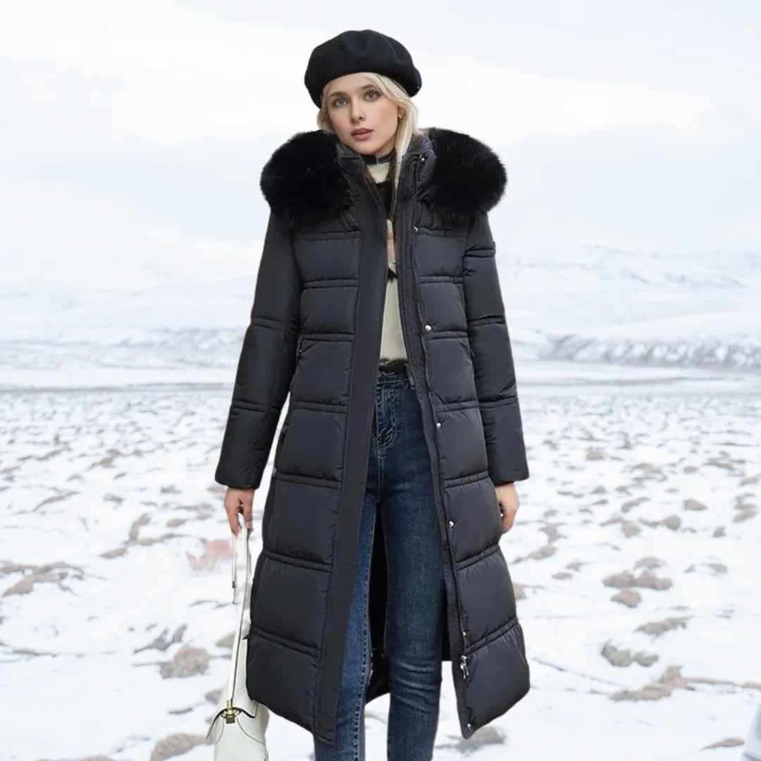 Parka femme à capuche bordée de fausse fourrure – Noir