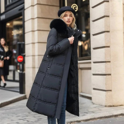 Parka femme à capuche bordée de fausse fourrure