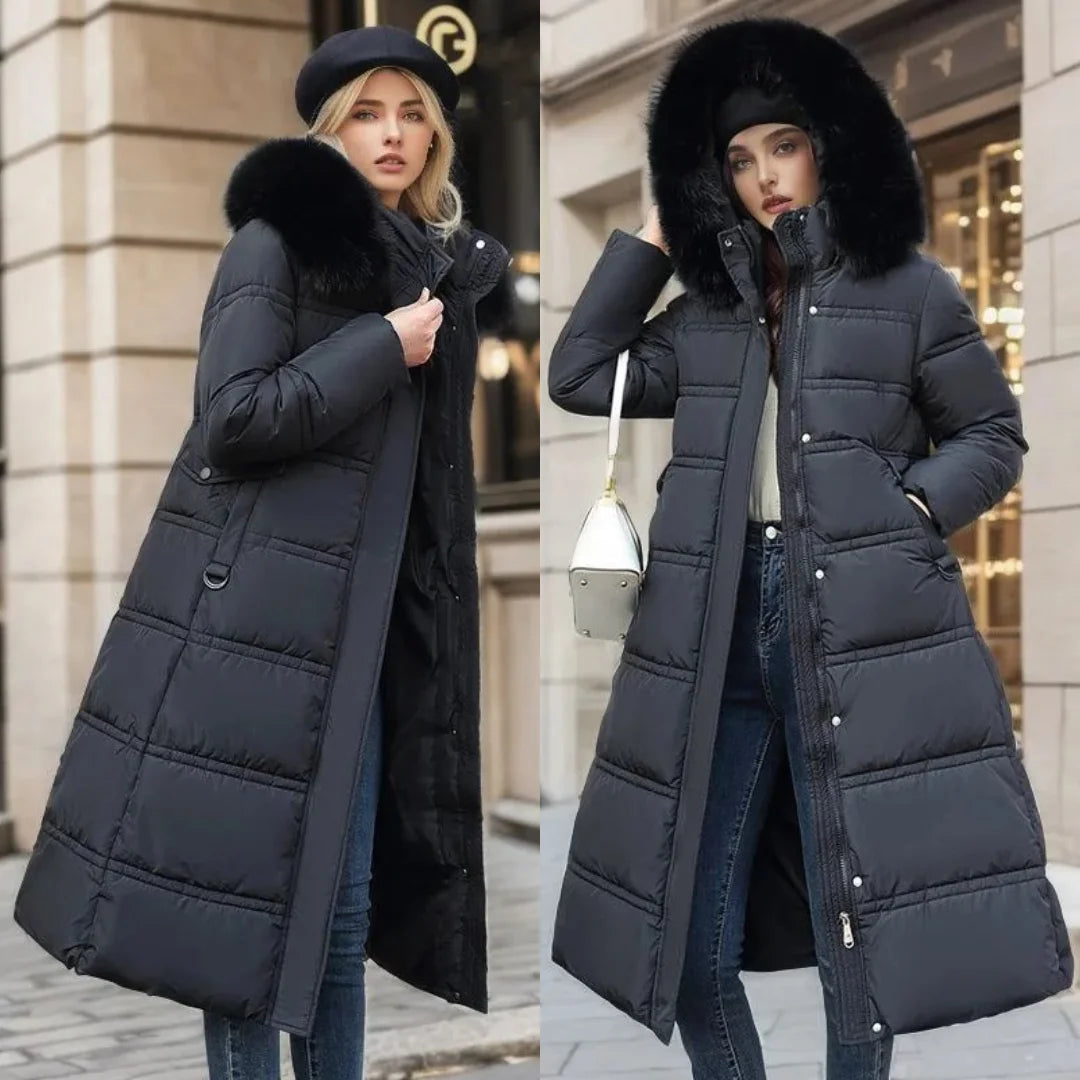 Parka femme à capuche bordée de fausse fourrure