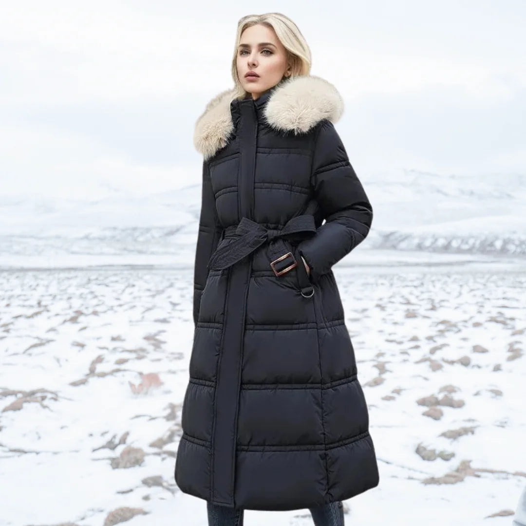 Parka femme à capuche bordée de fausse fourrure – Noir et blanc