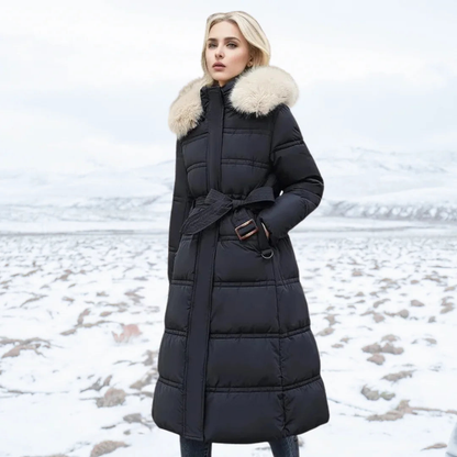 Parka femme à capuche bordée de fausse fourrure – Noir et blanc