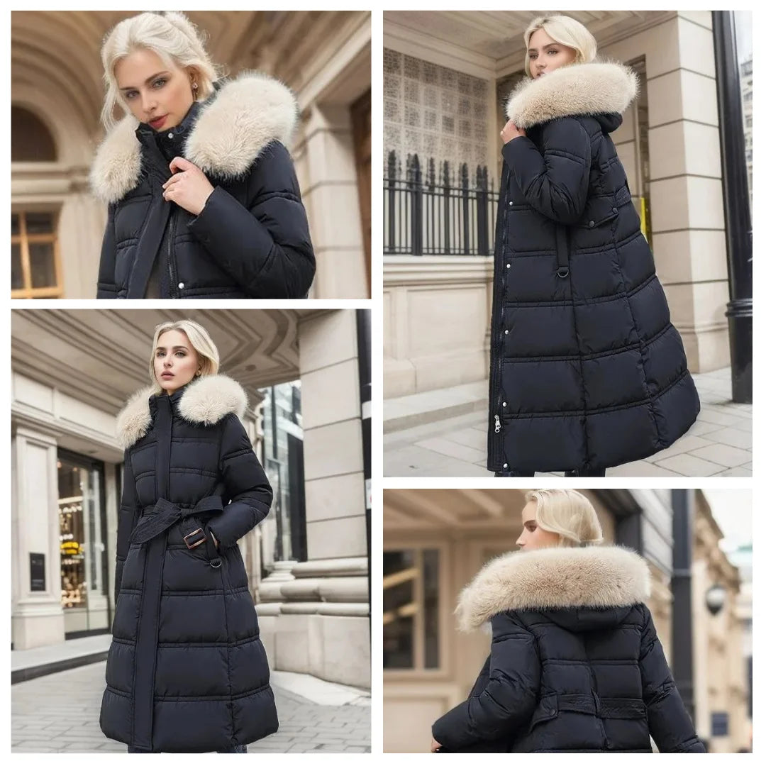 Parka femme à capuche bordée de fausse fourrure