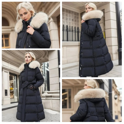 Parka femme à capuche bordée de fausse fourrure