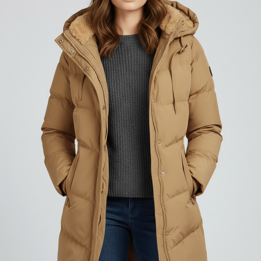 Parka femme d'hiver à capuche et coupe protectrice – Kaki