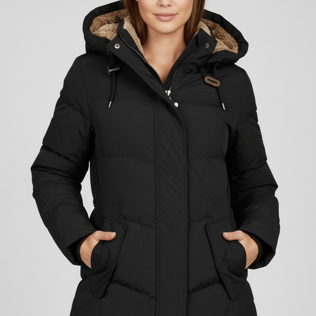 Parka femme d'hiver à capuche et coupe protectrice – Noir
