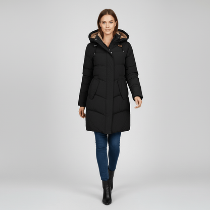 Parka femme d'hiver à capuche et coupe protectrice
