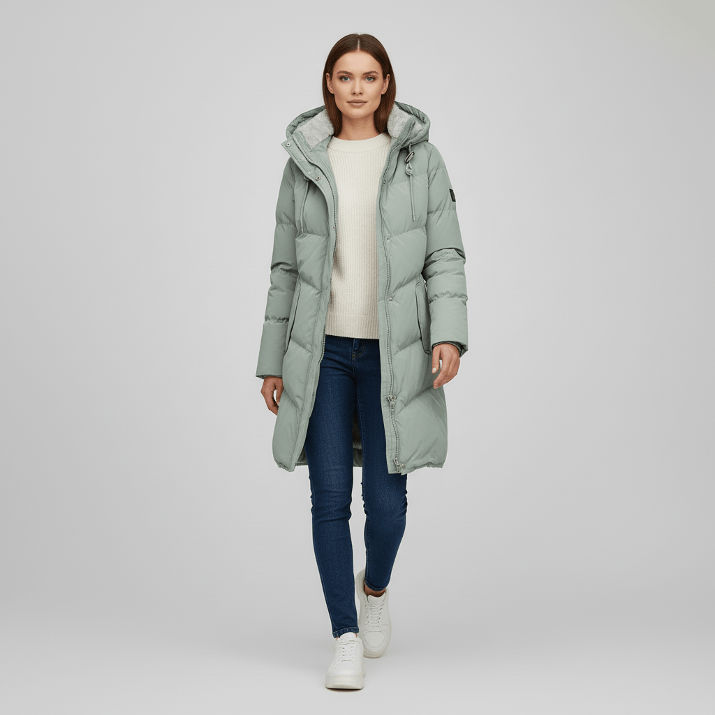 Parka femme d'hiver à capuche et coupe protectrice