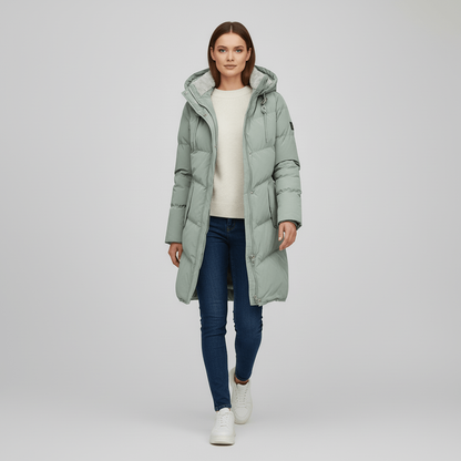 Parka femme d'hiver à capuche et coupe protectrice