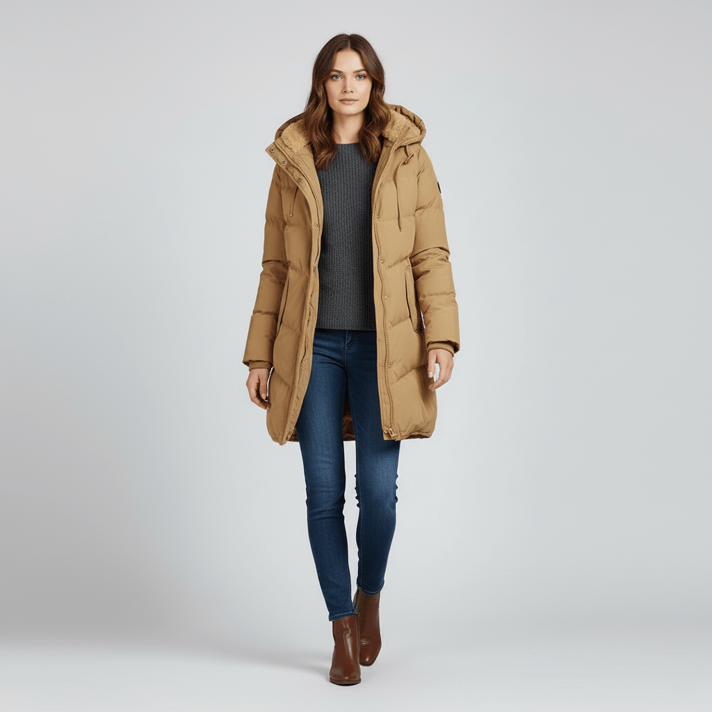 Parka femme d'hiver à capuche et coupe protectrice
