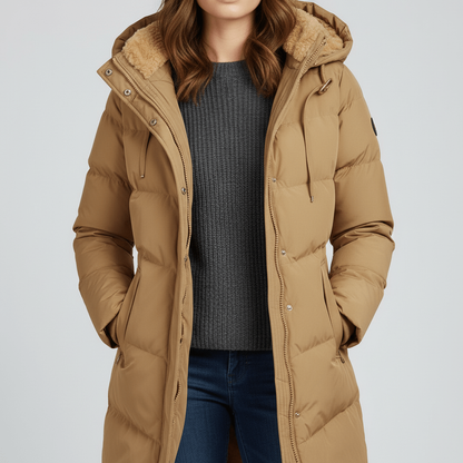Parka femme d'hiver à capuche et coupe protectrice