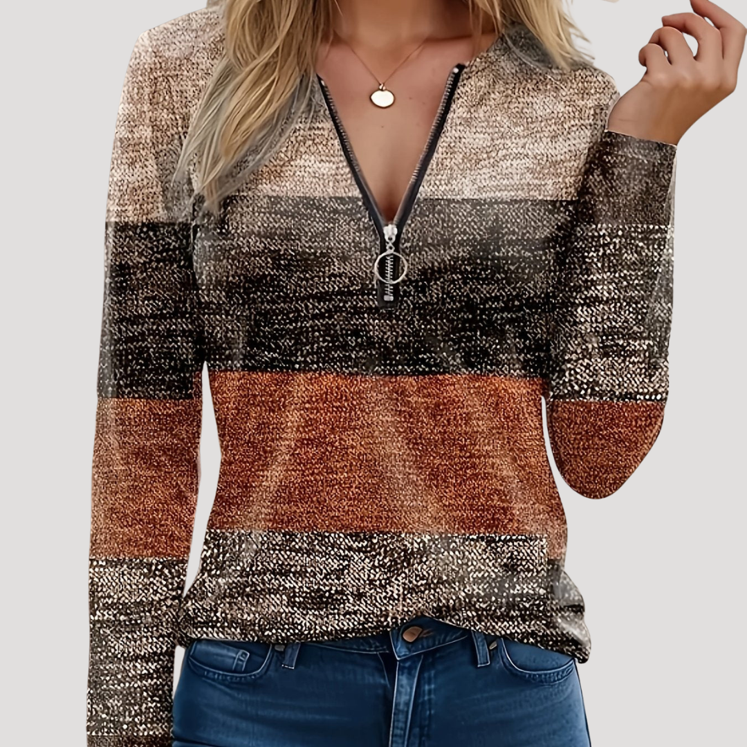 Pull camionneur femme à coupe ample et détails contrastants – Brun doré
