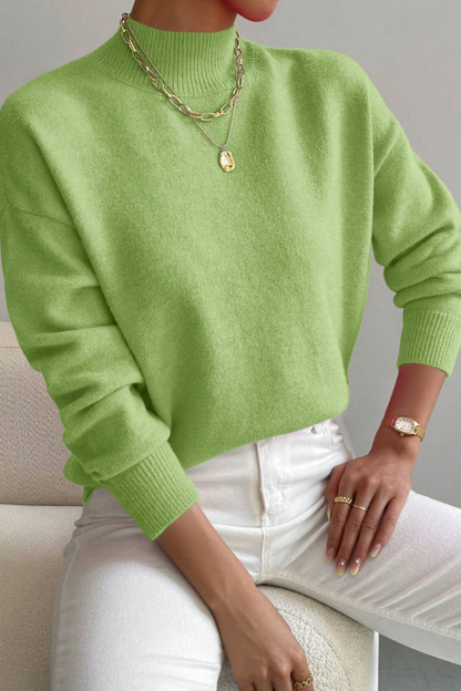 Pull col montant femme en tricot doux à finitions côtelées – Vert menthe