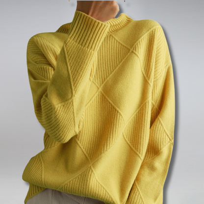 Pull col roulé femme en maille douce à coupe confortable – Jaune