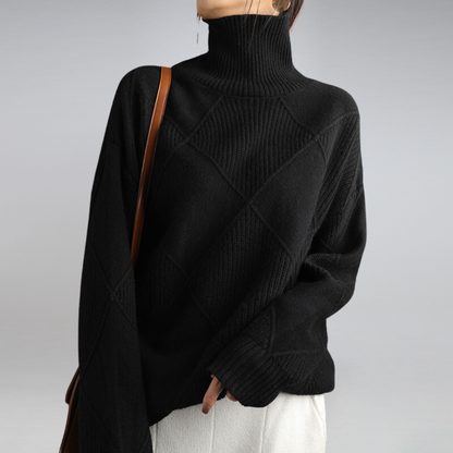 Pull col roulé femme en maille douce à coupe confortable – Noir