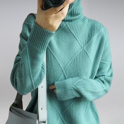 Pull col roulé femme en maille douce à coupe confortable – Bleu