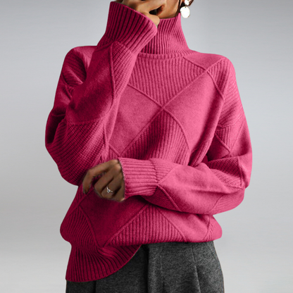 Pull col roulé femme en maille douce à coupe confortable – Rose