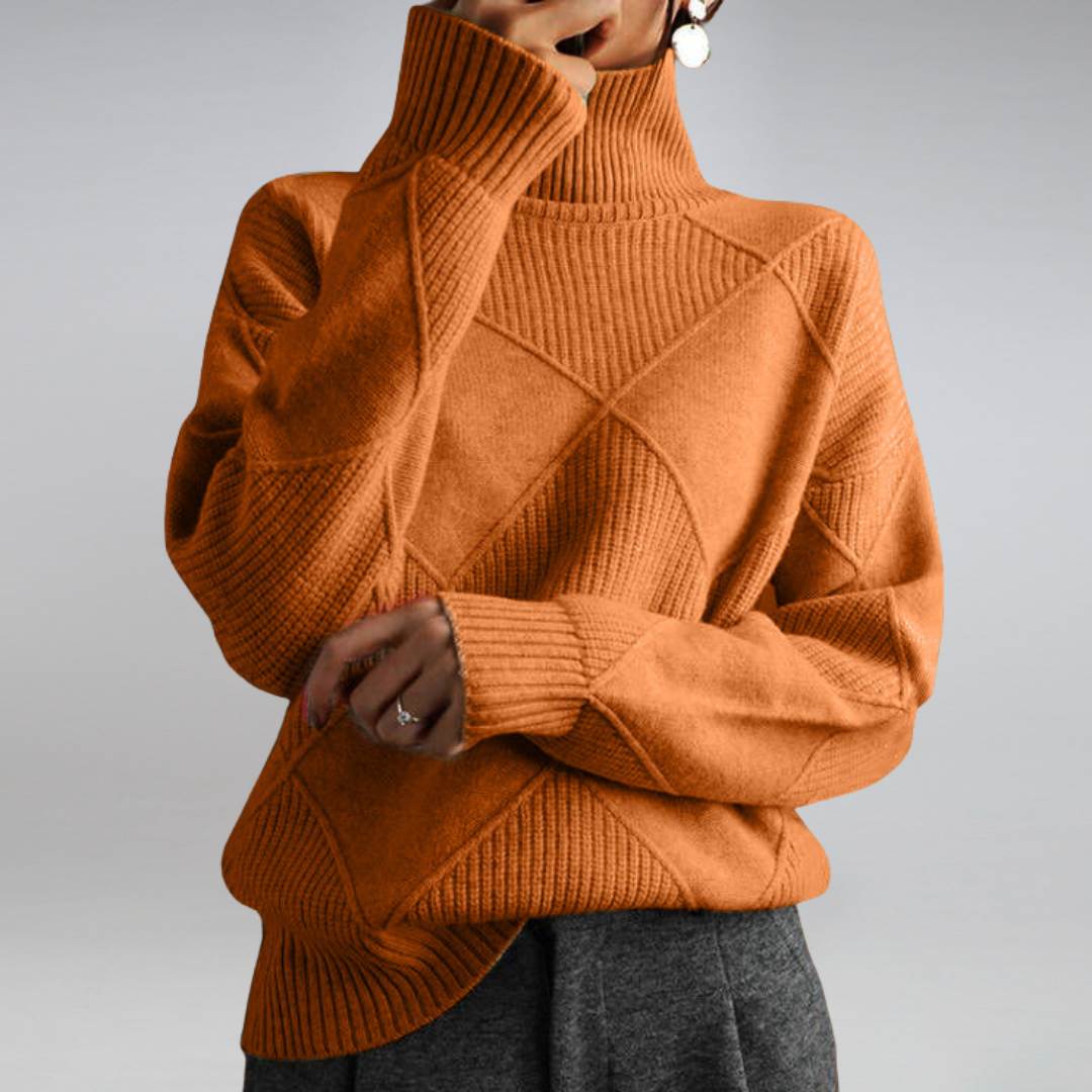 Pull col roulé femme en maille douce à coupe confortable – Orange