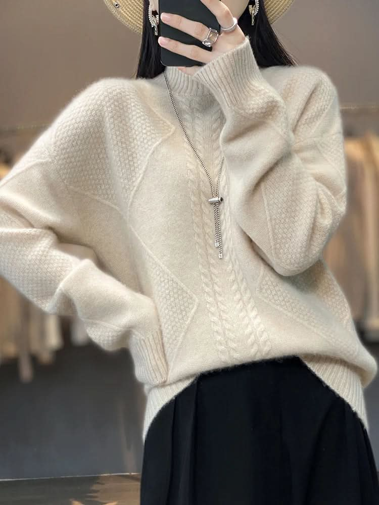 Pull col roulé femme en maille torsadée à coupe ajustée