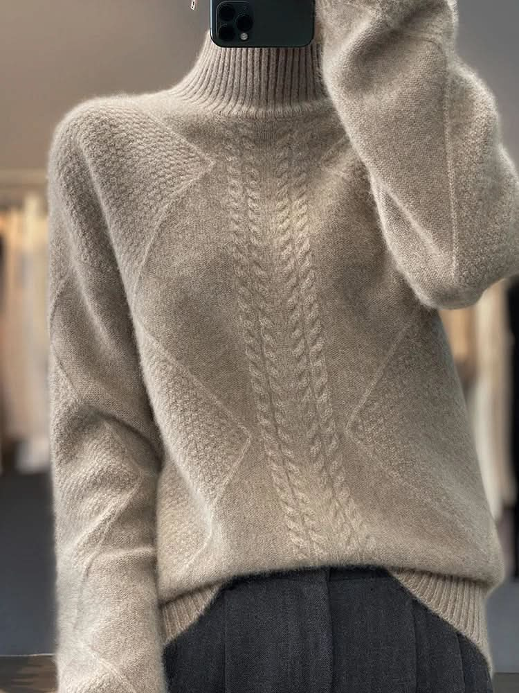 Pull col roulé femme en maille torsadée à coupe ajustée