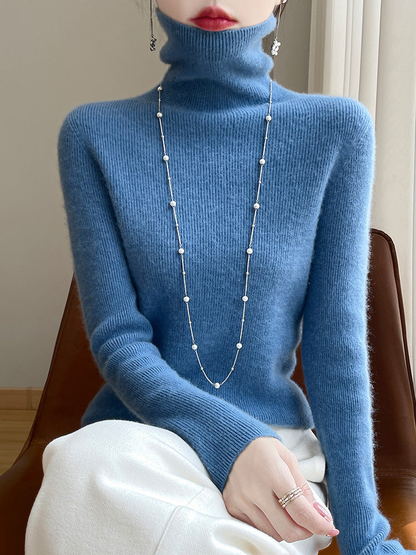 Pull col roulé femme près du corps en maille fine extensible