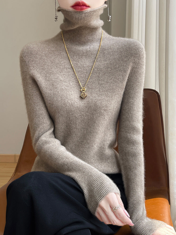 Pull col roulé femme près du corps en maille fine extensible