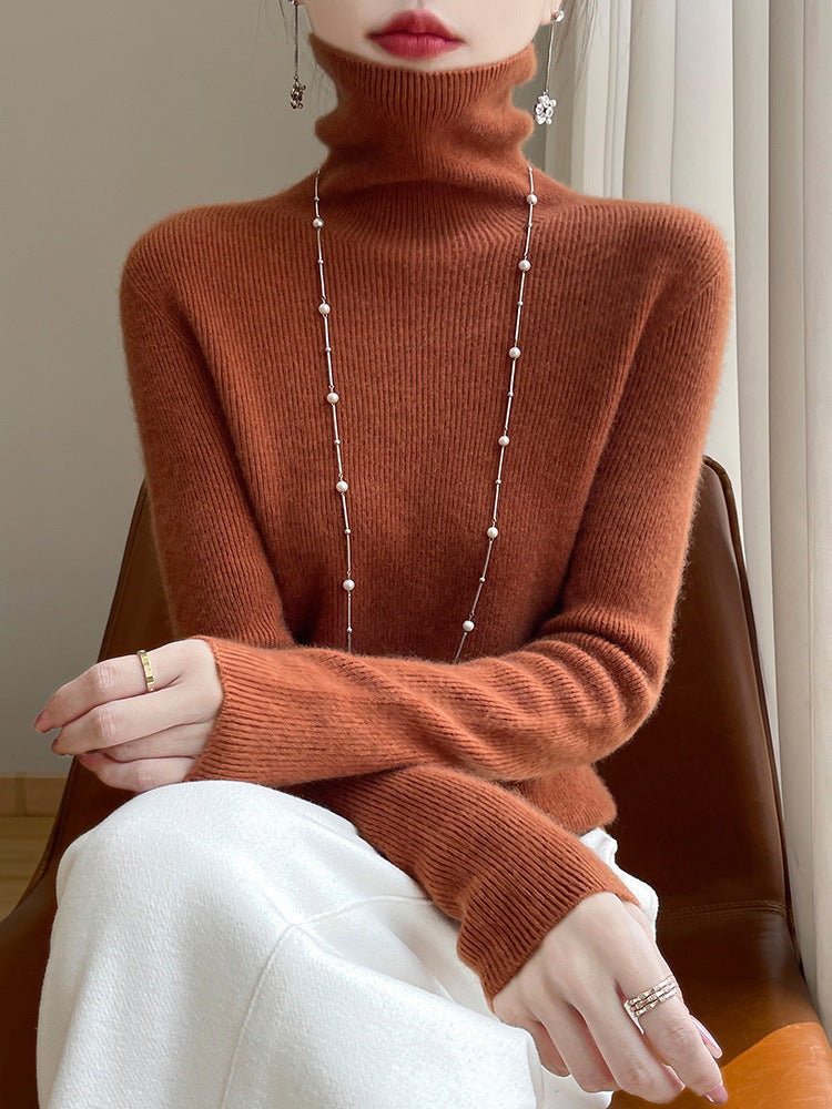 Pull col roulé femme près du corps en maille fine extensible