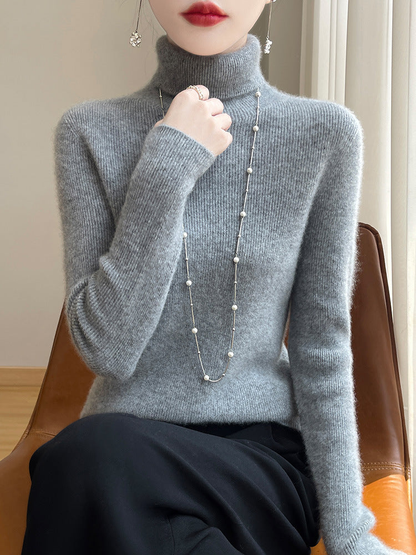 Pull col roulé femme près du corps en maille fine extensible