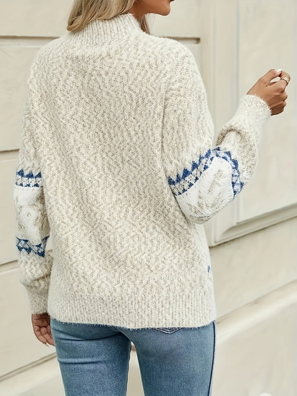Pull de Noël femme à col montant et motif Fair Isle