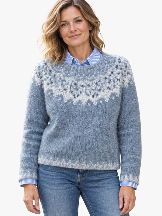 Pull de Noël femme à motif flocons et col rond, aspect chiné