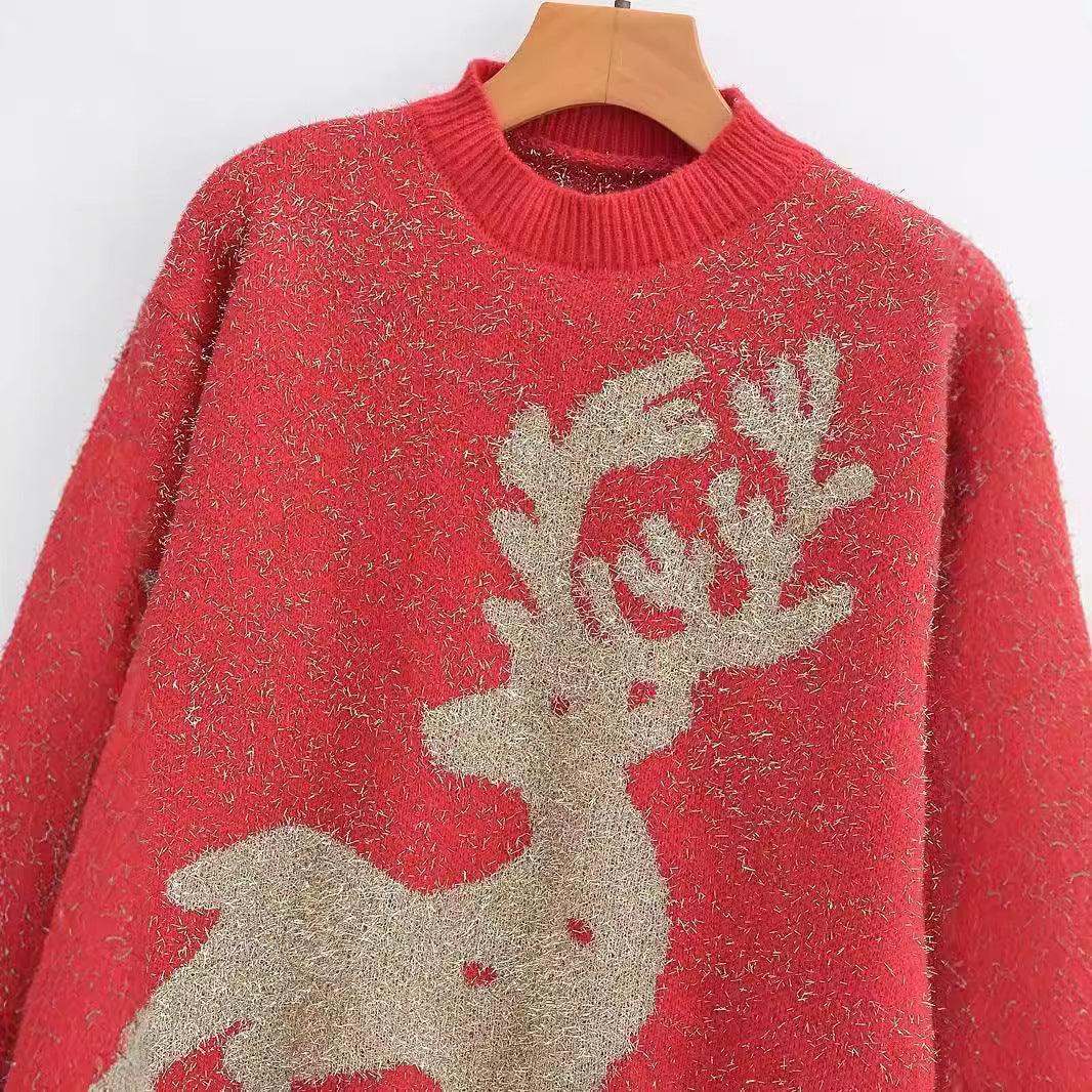Pull de Noël femme à motif renne en relief