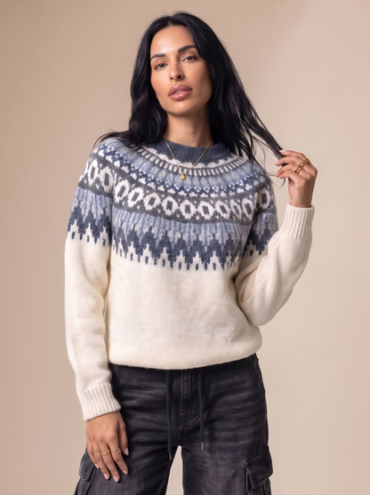 Pull de Noël femme jacquard nordique à col rond
