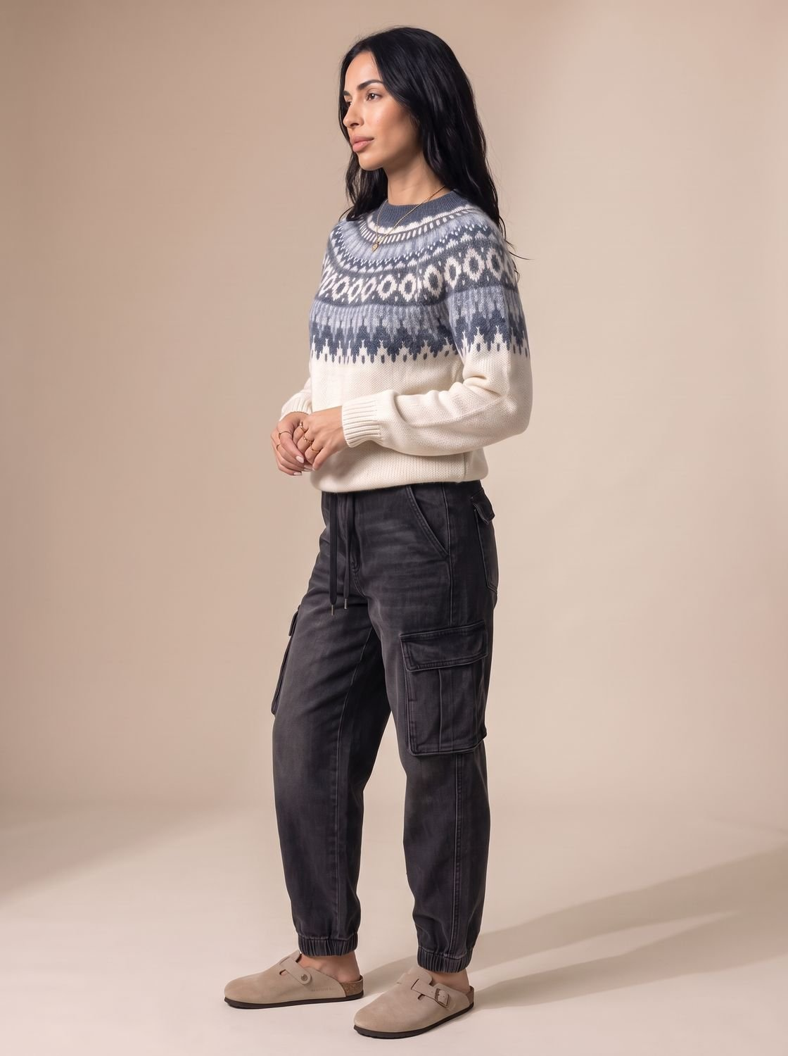 Pull de Noël femme jacquard nordique à col rond