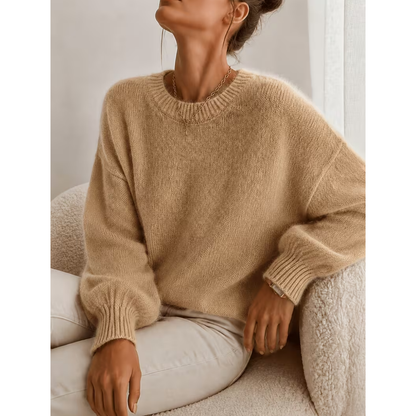 Pull femme ample à coupe relax en maille douce – Kaki